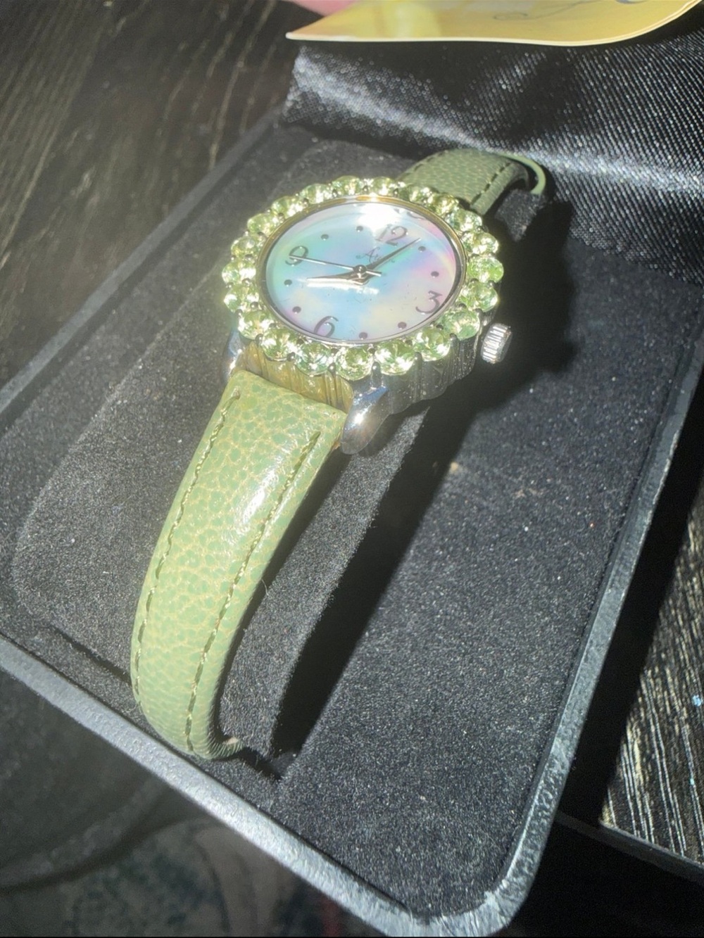 Aria Women’s Light Green Crystal-Trim Leather Strap Watch - Picture 2 of 3
